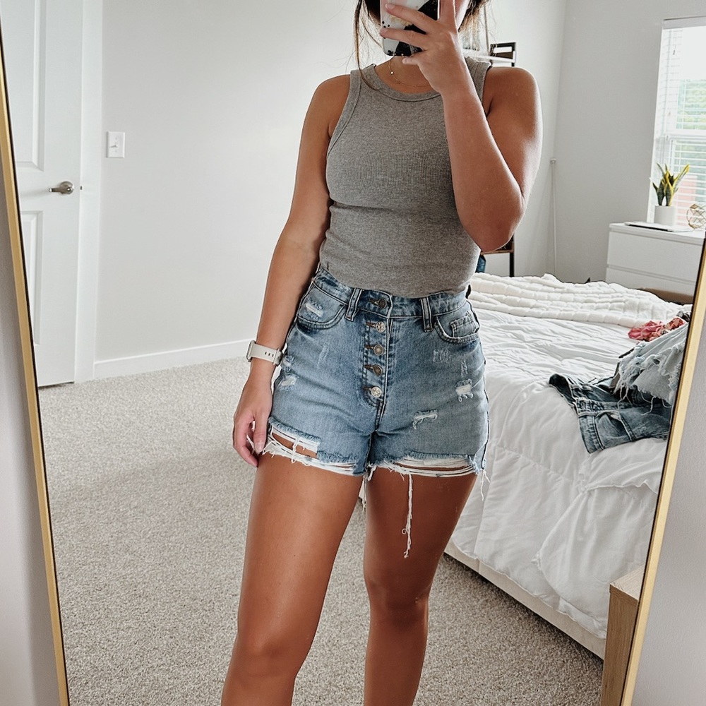 Boutique High Rise Distressed Shorts
